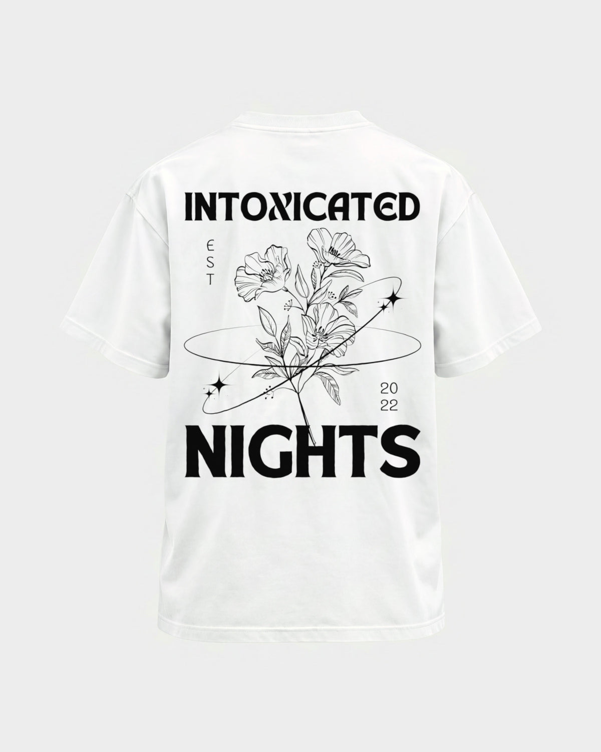 Intoxicated Nights – Basic Shirt in Weiß, Rückenprint – Hard Nights