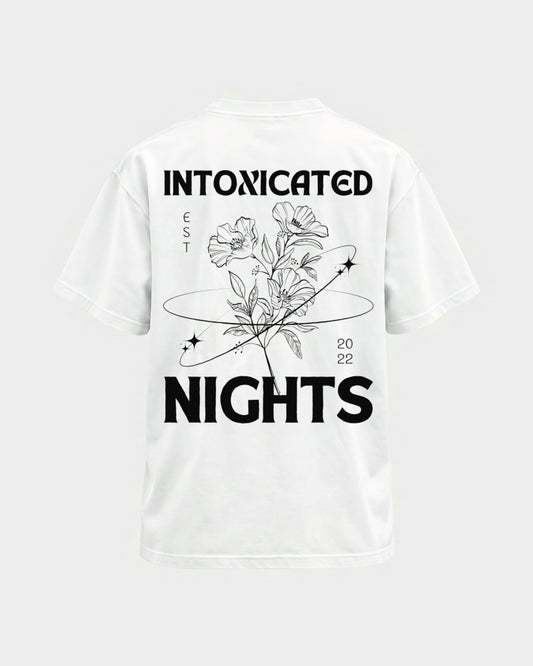Intoxicated Nights – Basic Shirt in Weiß, Rückenprint – Hard Nights
