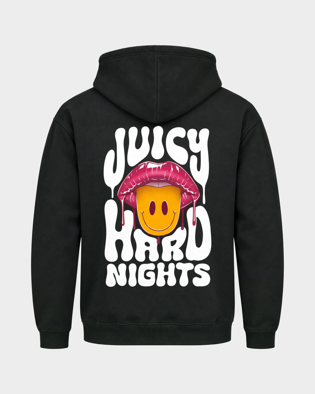 Juicy Hard Nights – Basic Hoodie in Schwarz, Rückenprint – Hard Nights