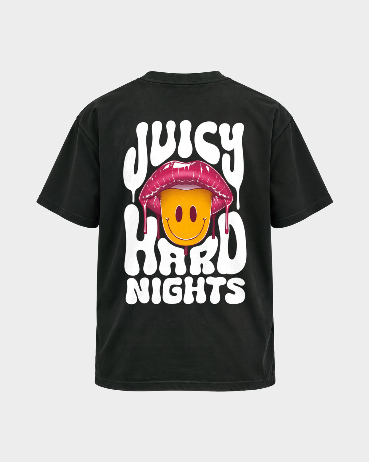 Juicy Hard Nights – Basic Shirt in Schwarz, Rückenprint – Hard Nights