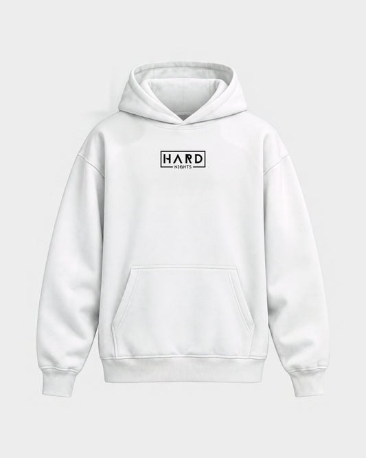 Hard Nights Logo – Oversized Hoodie in Weiß, Frontprint – Hard Nights