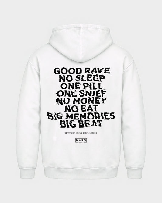 Memories – Basic Hoodie in Weiß, Rückenprint – Hard Nights
