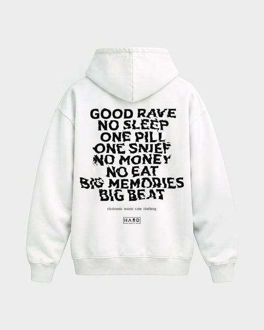 Memories – Oversized Hoodie in Weiß, Rückenprint – Hard Nights