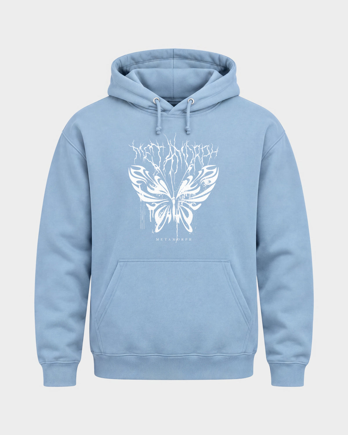 Metamorph – Basic Hoodie in Himmelblau, Frontprint – Hard Nights