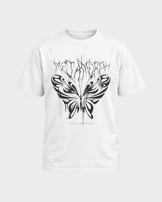 Metamorph – Basic Shirt in Weiß, Frontprint – Hard Nights
