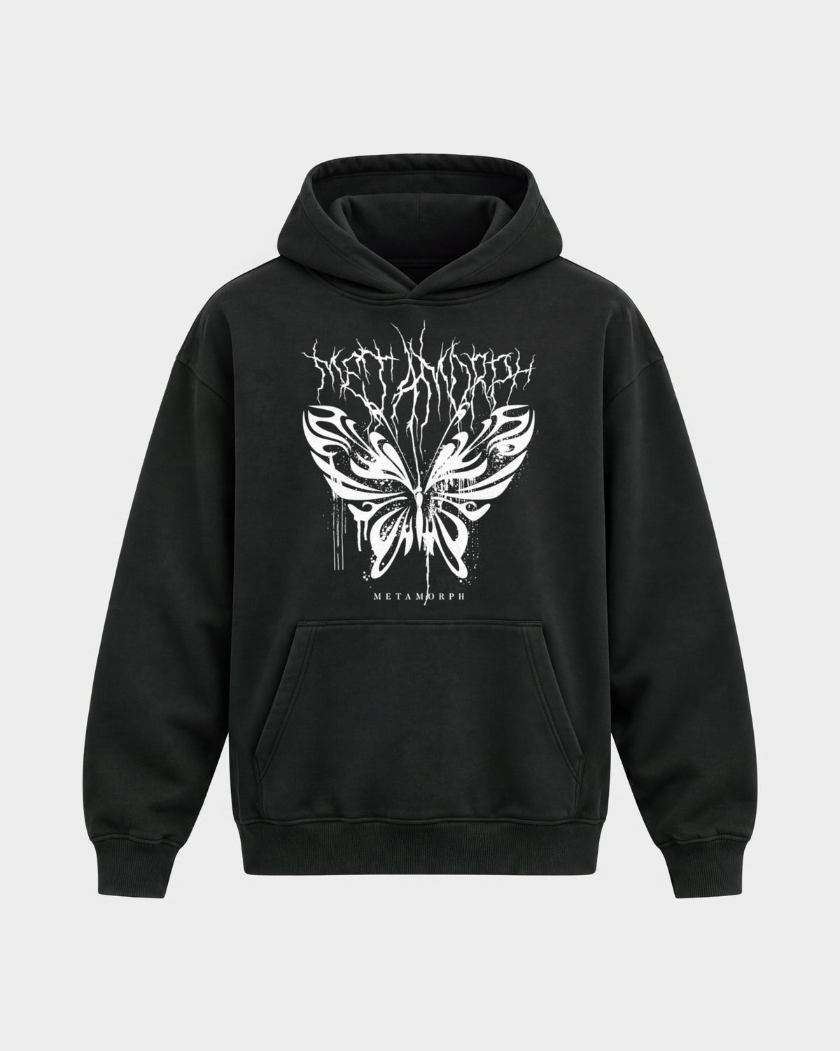Metamorph – Oversized Hoodie in Schwarz, Frontprint – Hard Nights