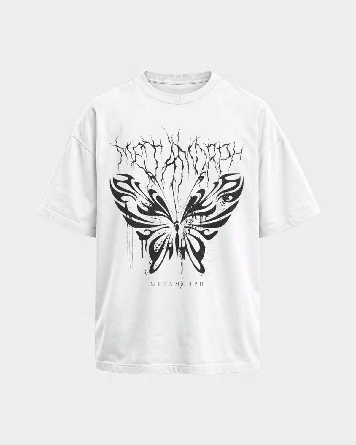Metamorph – Oversized Shirt in Weiß, Frontprint – Hard Nights