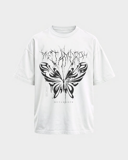 Metamorph – Oversized Shirt in Weiß, Frontprint – Hard Nights