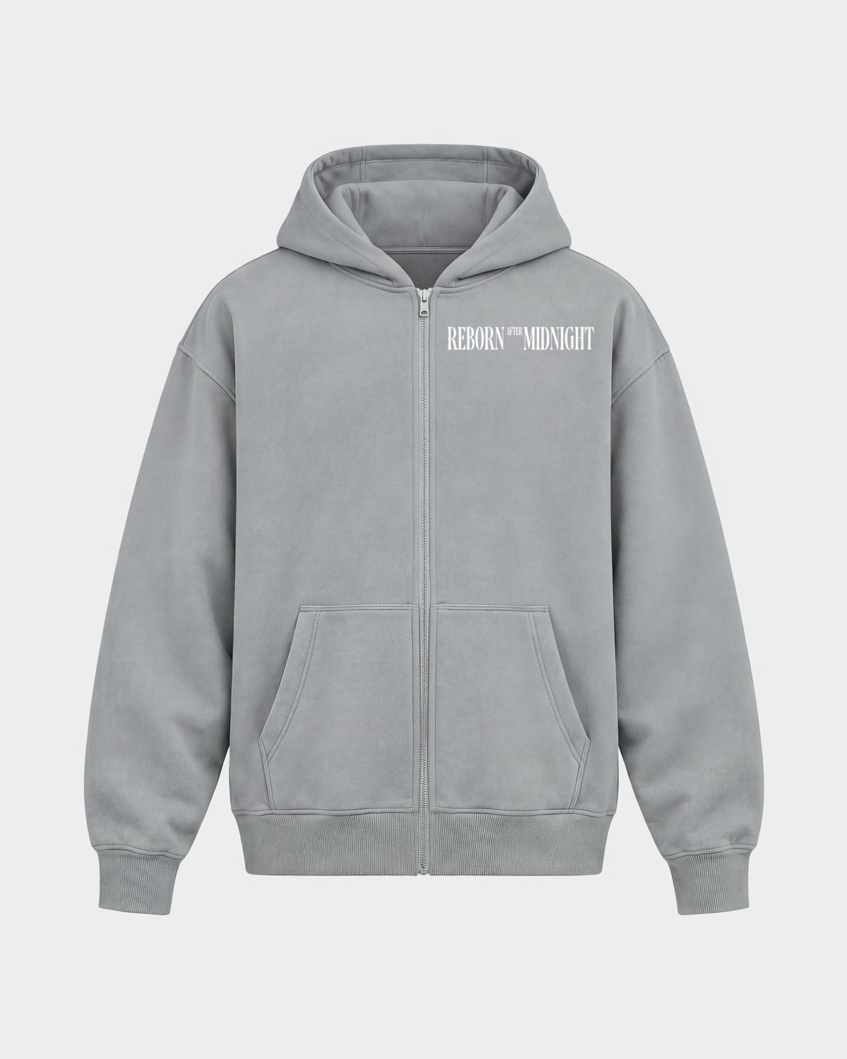 Midnight Owls – Oversized Zipper Hoodie in Hellgrau, Frontprint – Hard Nights