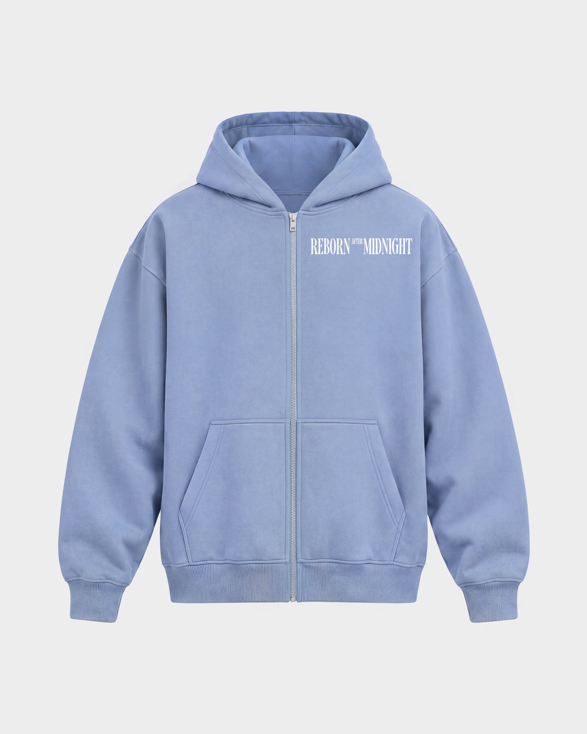 Midnight Owls – Oversized Zipper Hoodie in Puderblau, Frontprint – Hard Nights