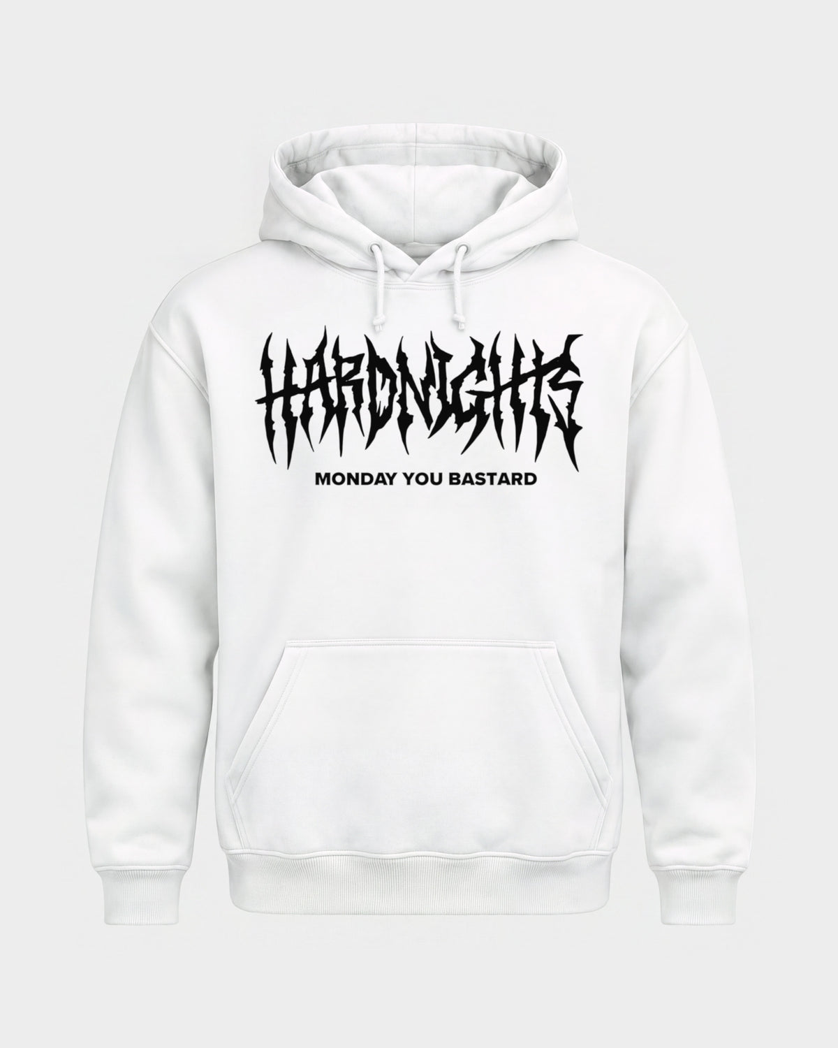 Monday you bastard – Basic Hoodie in Weiß, Frontprint – Hard Nights
