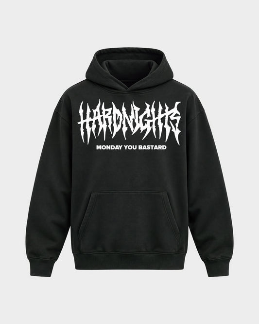 Monday you bastard – Oversized Hoodie in Schwarz, Frontprint – Hard Nights