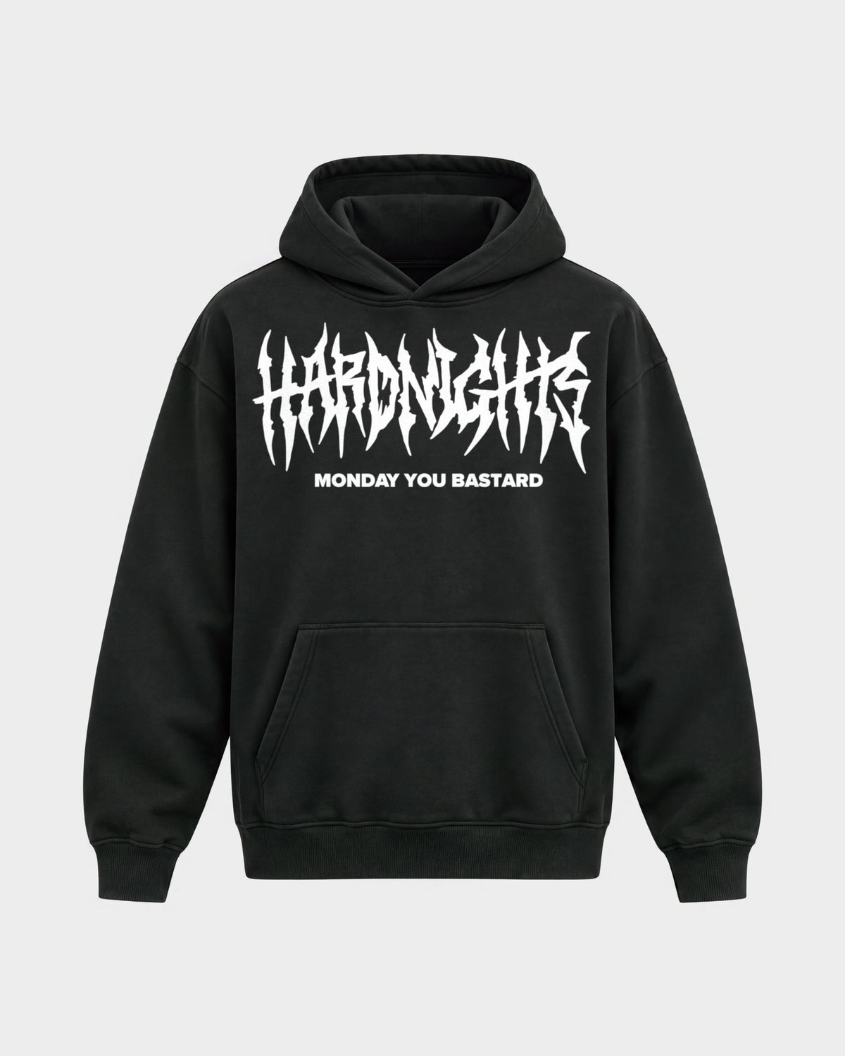 Monday you bastard – Oversized Hoodie in Schwarz, Frontprint – Hard Nights