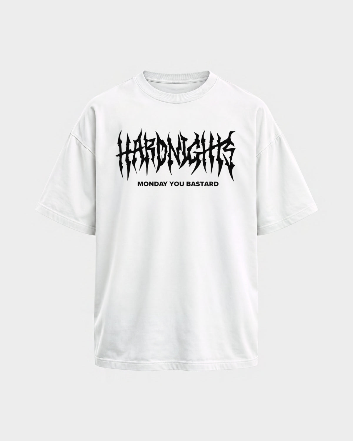 Monday you bastard – Oversized Shirt in Weiß, Frontprint – Hard Nights