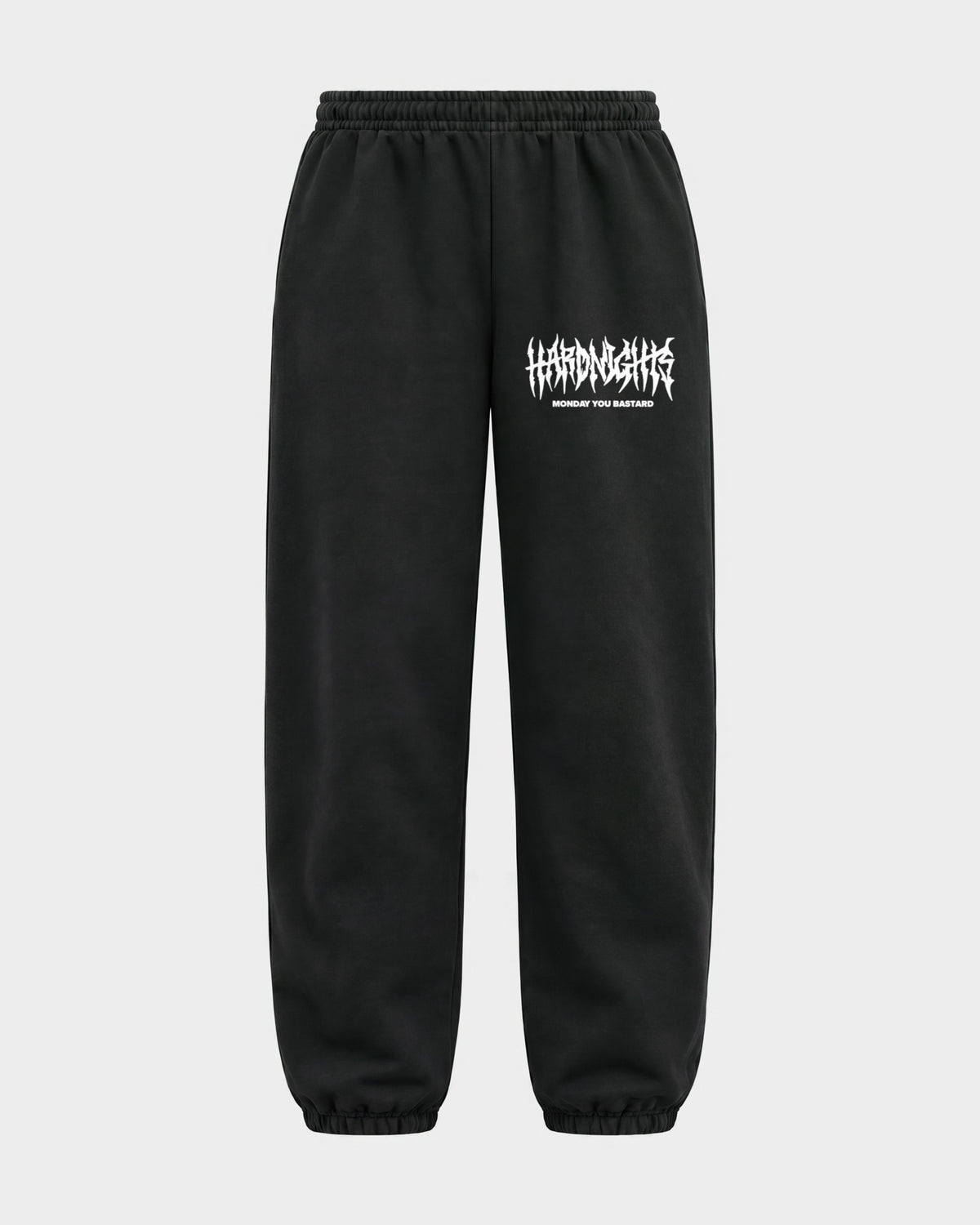 Monday you bastard – Sweatpants in Schwarz, Print am Bein – Hard Nights