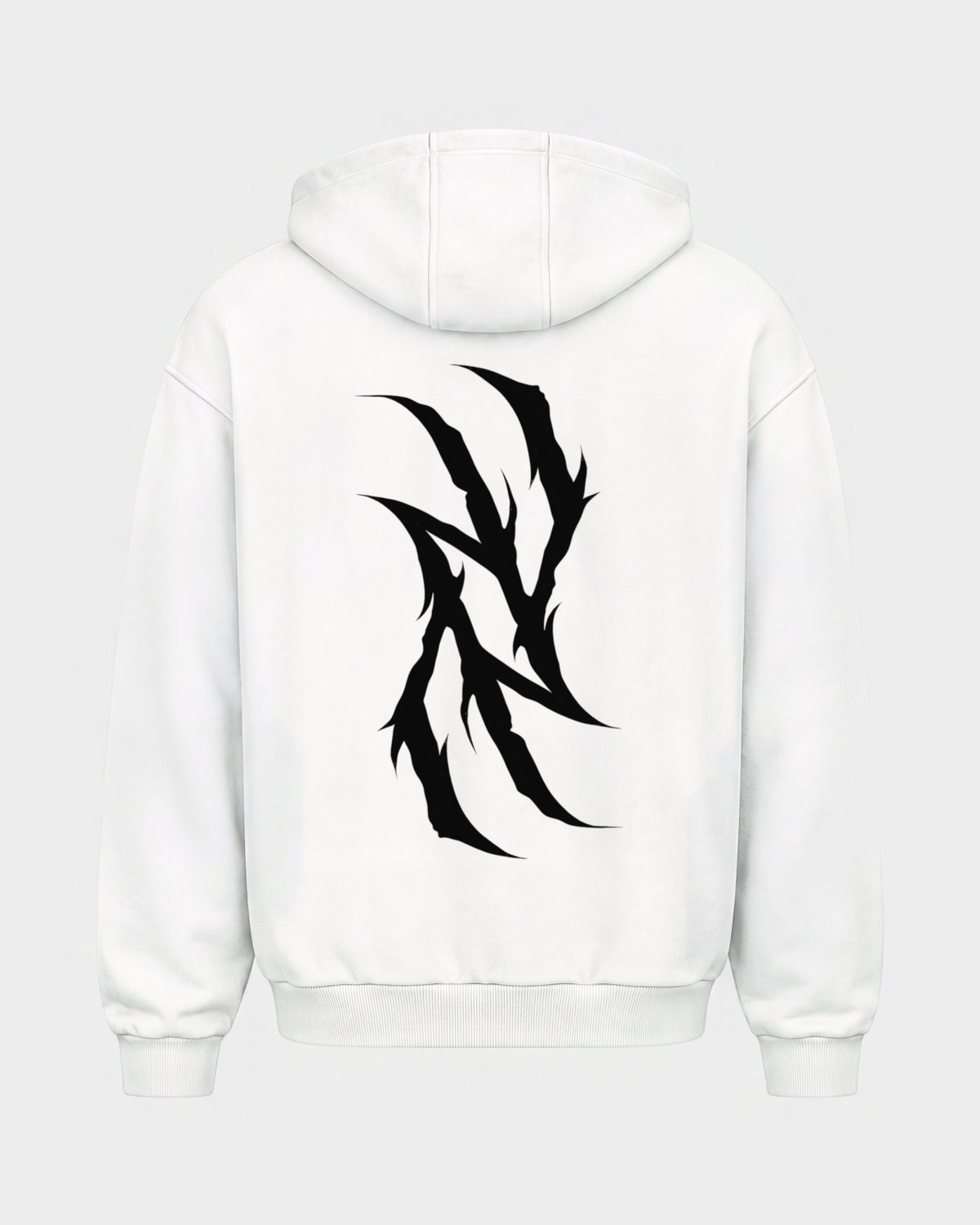 Monday you bastard – Oversized Zipper Hoodie in Weiß, Rückenprint – Hard Nights