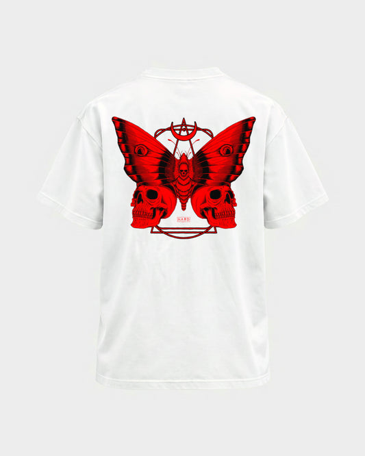 Moth – Basic Shirt in Weiß, Rückenprint – Hard Nights