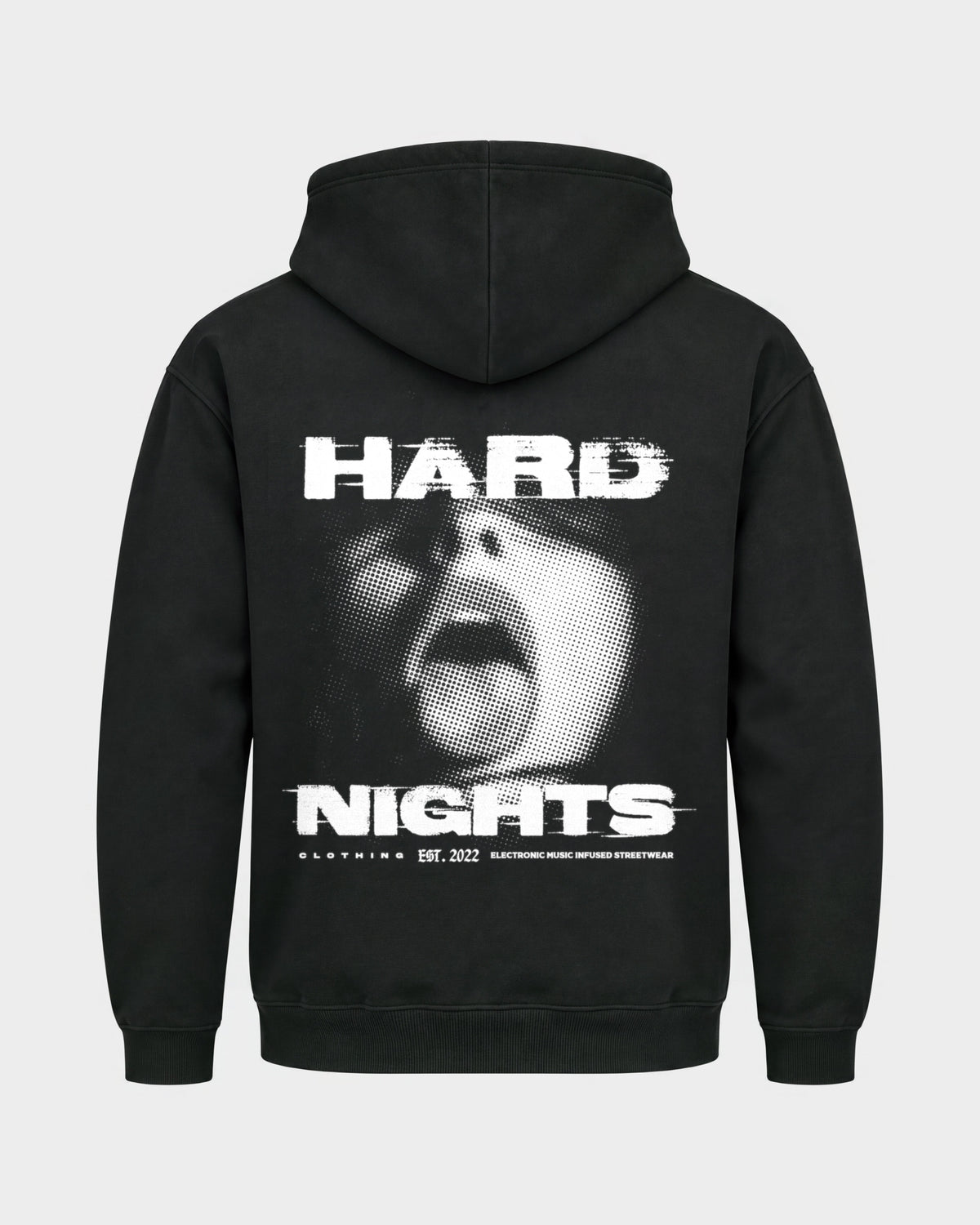 Night Face – Basic Hoodie in Schwarz, Rückenprint – Hard Nights