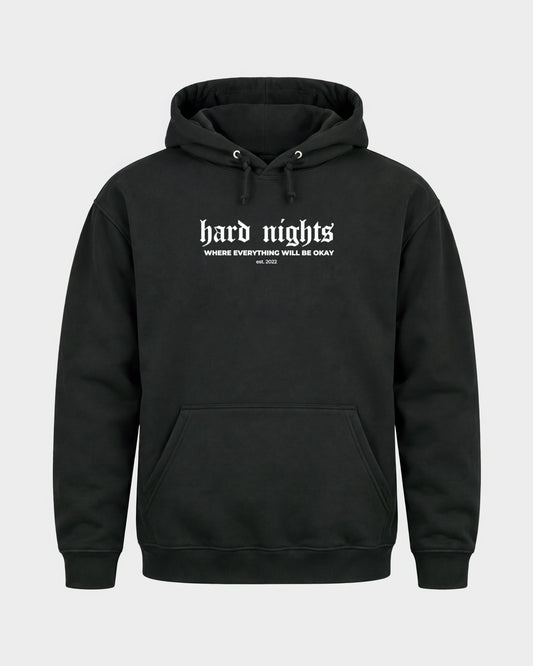 Okay – Basic Hoodie in Schwarz, Frontprint – Hard Nights