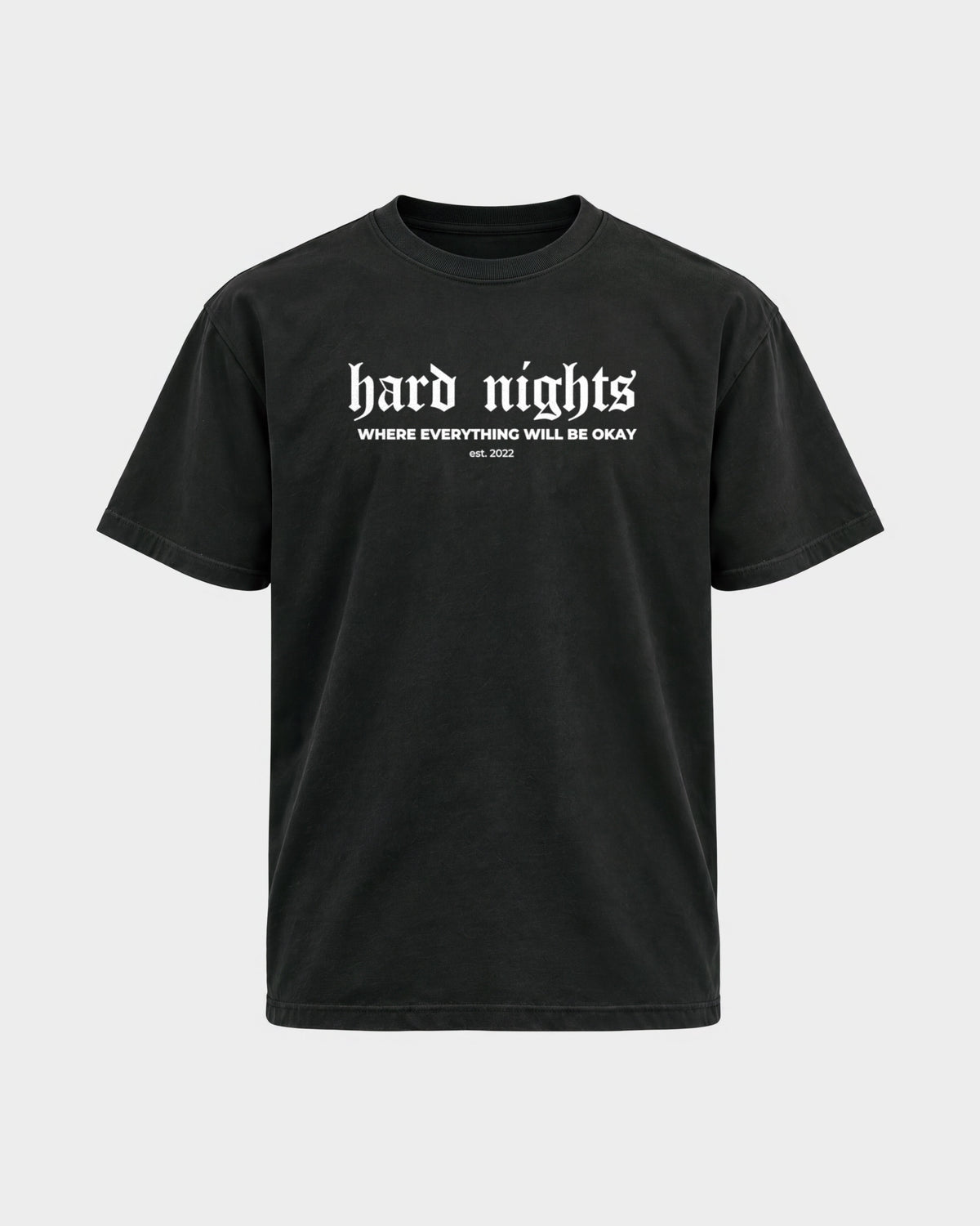 Okay – Basic Shirt in Schwarz, Frontprint – Hard Nights