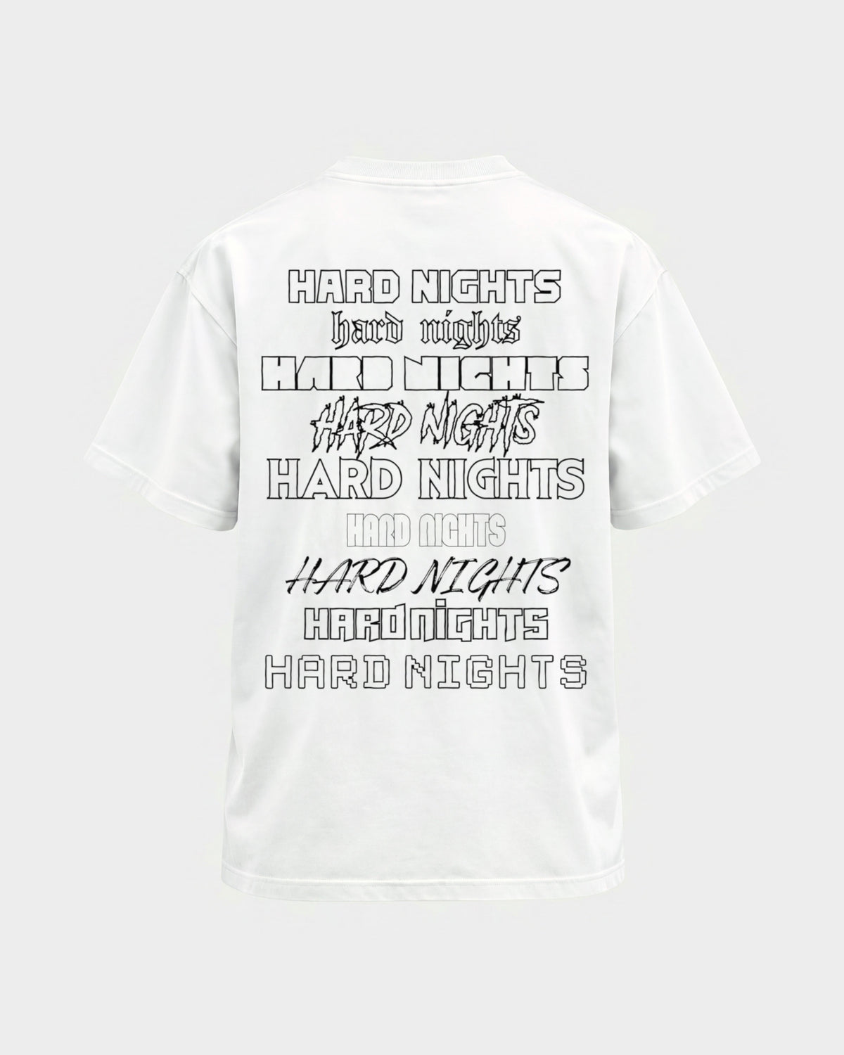 Okay – Basic Shirt in Weiß, Rückenprint – Hard Nights