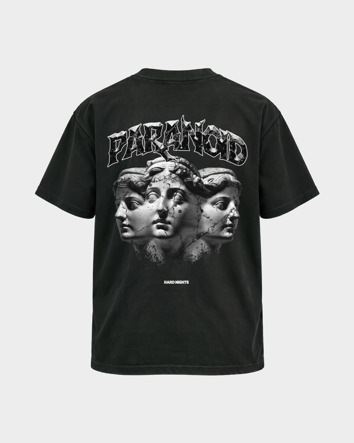 Paranoid Heads – Basic Shirt in Schwarz, Rückenprint – Hard Nights