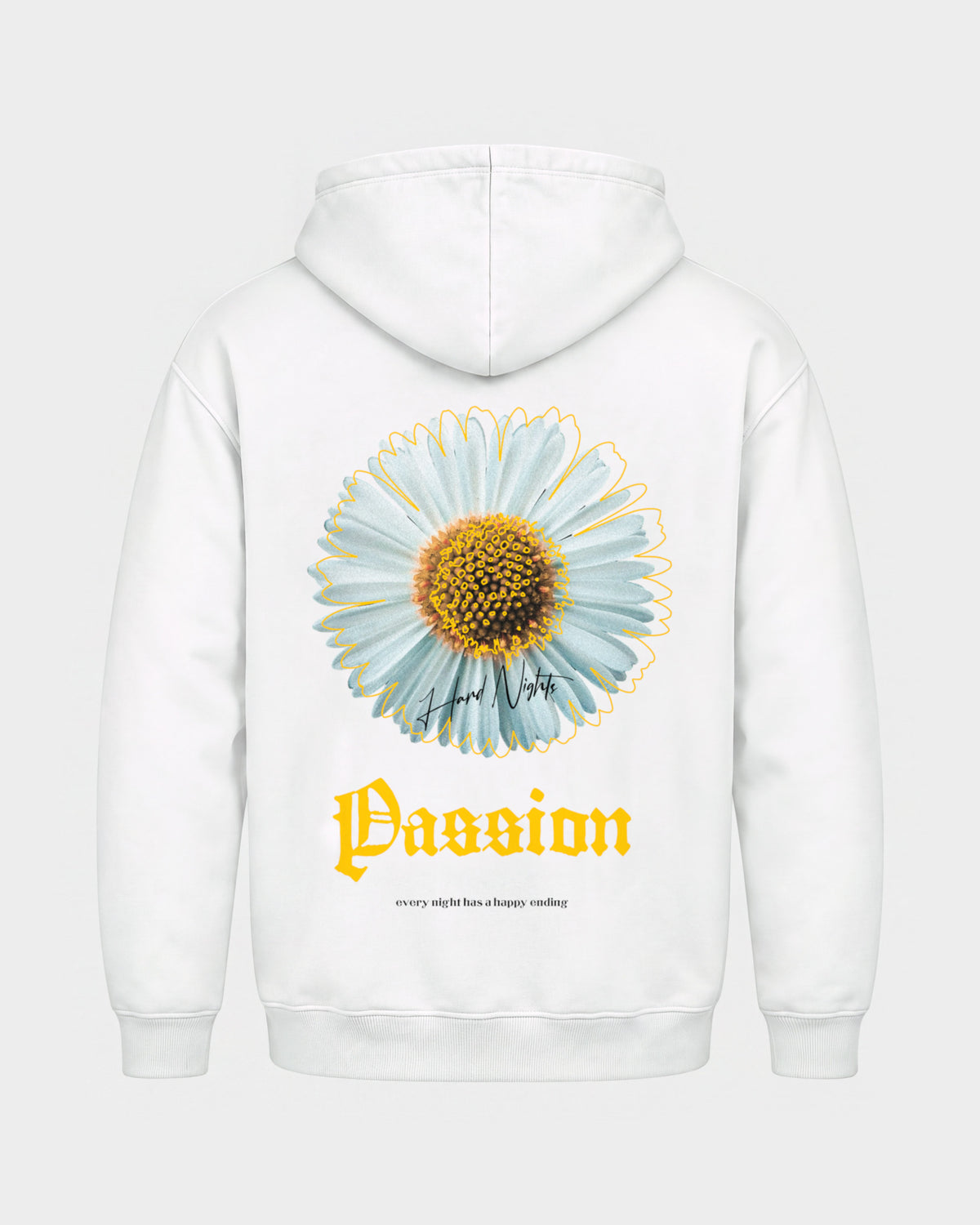 Passion flower – Basic Hoodie in Weiß, Rückenprint – Hard Nights