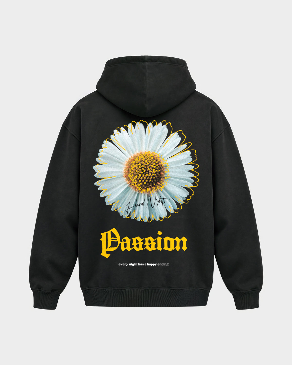 Passion – Oversized Hoodie in Schwarz, Rückenprint – Hard Nights