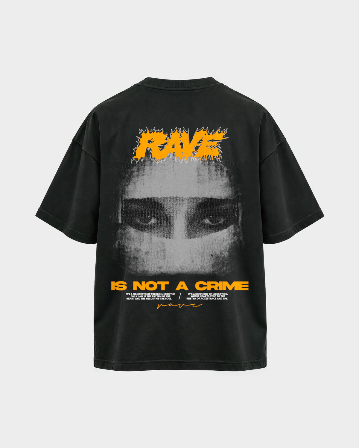 Rave is not a crime – Oversized Shirt in Schwarz, Rückenprint – Hard Nights