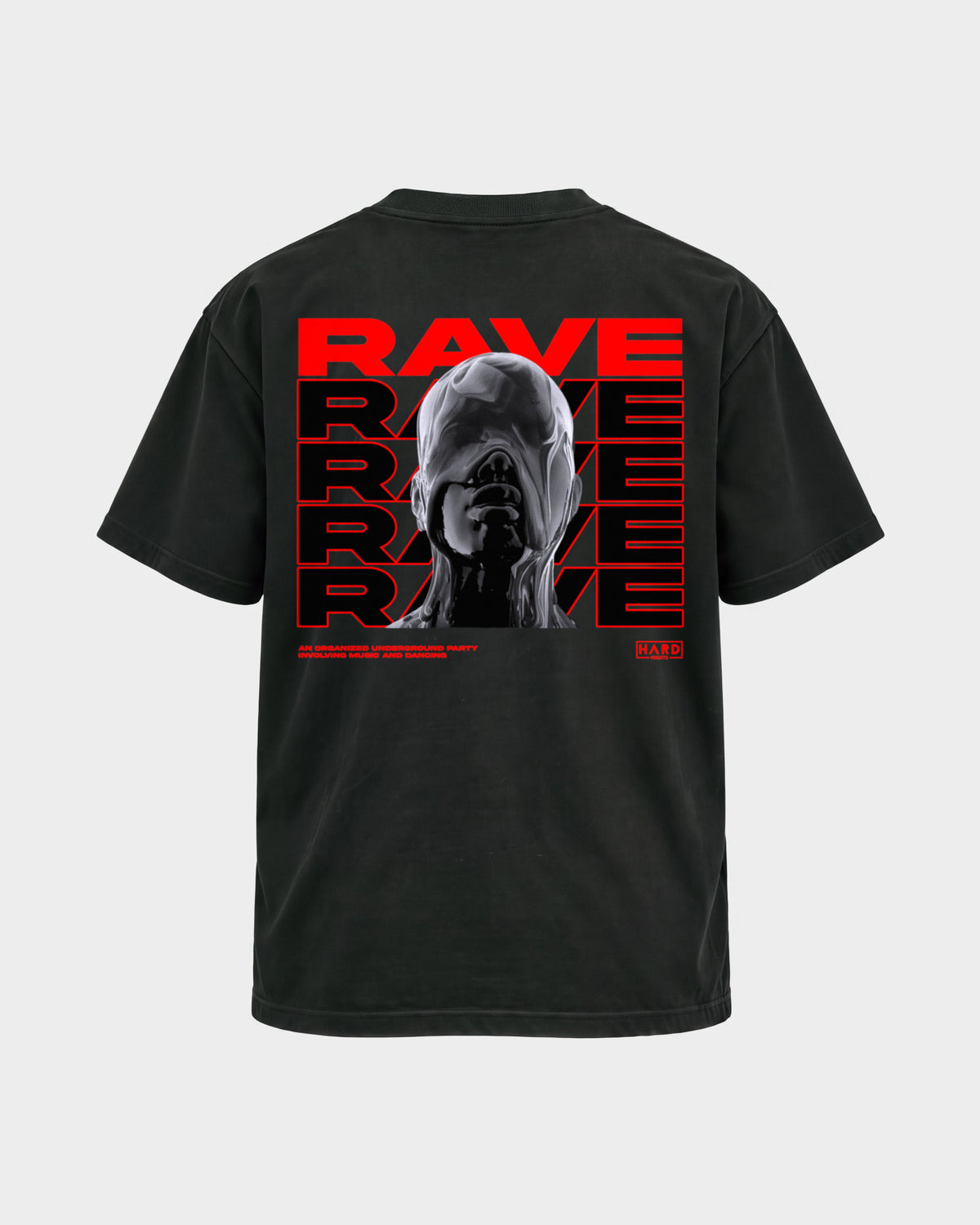 Rave Rave Rave – Basic Shirt in Schwarz, Rückenprint – Hard Nights