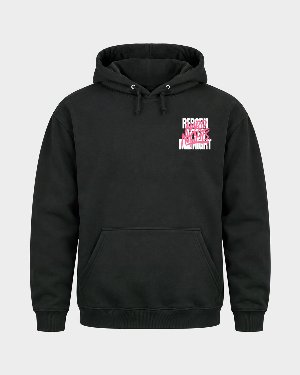 Rave Reborn System – Basic Hoodie in Schwarz, Frontprint – Hard Nights