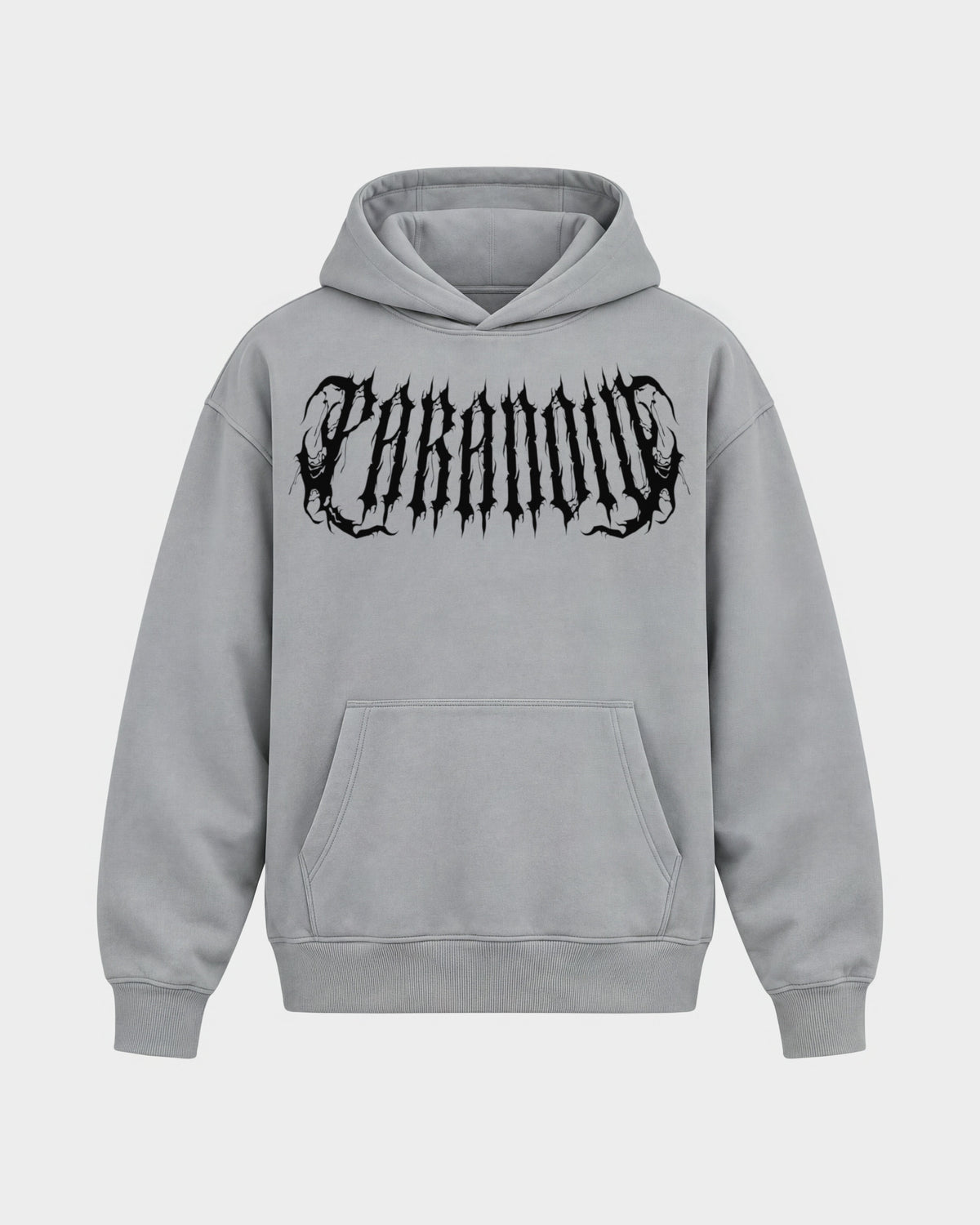 Rave Society – Oversized Hoodie in Hellgrau, Frontprint – Hard Nights