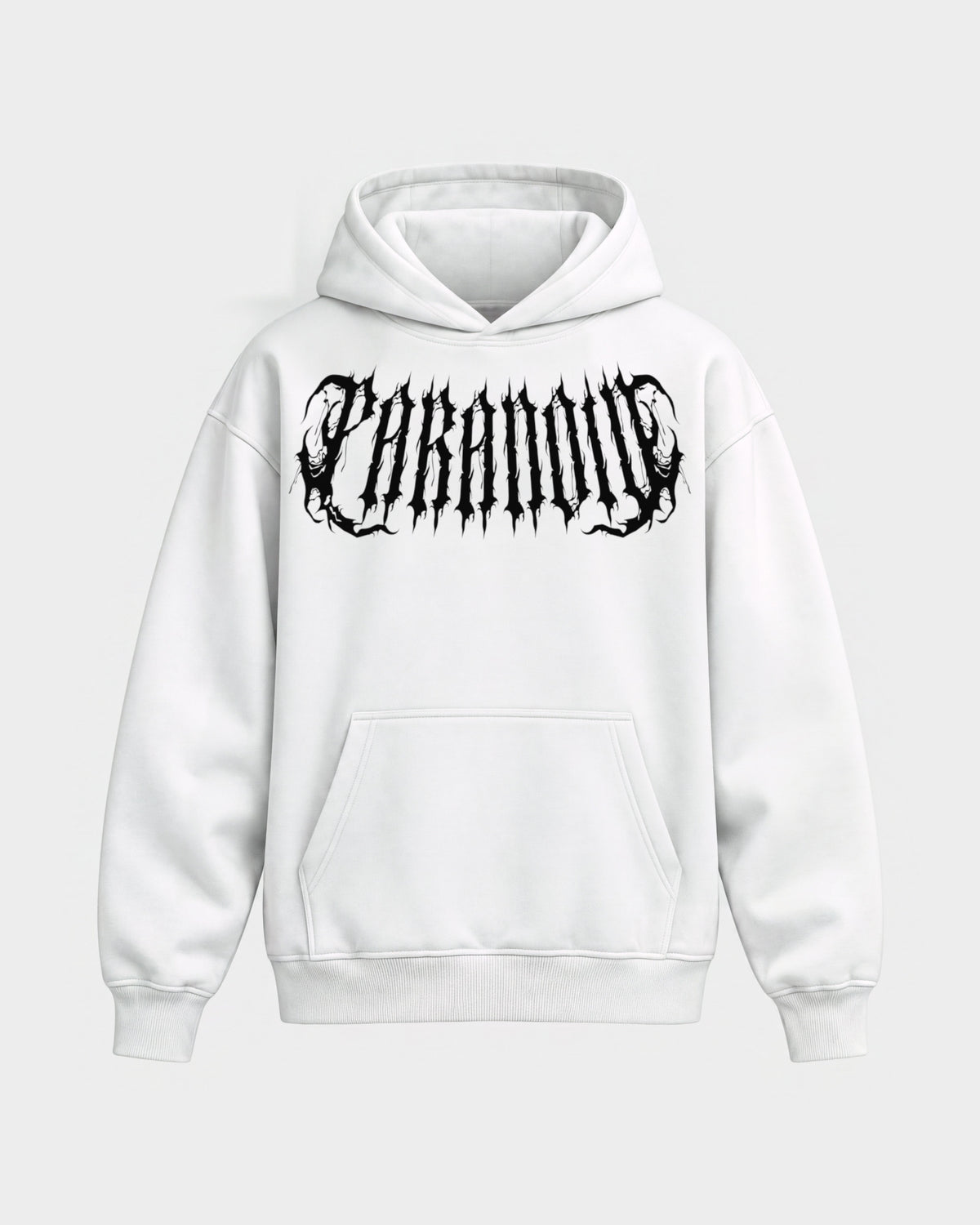 Rave Society – Oversized Hoodie in Weiß, Frontprint – Hard Nights
