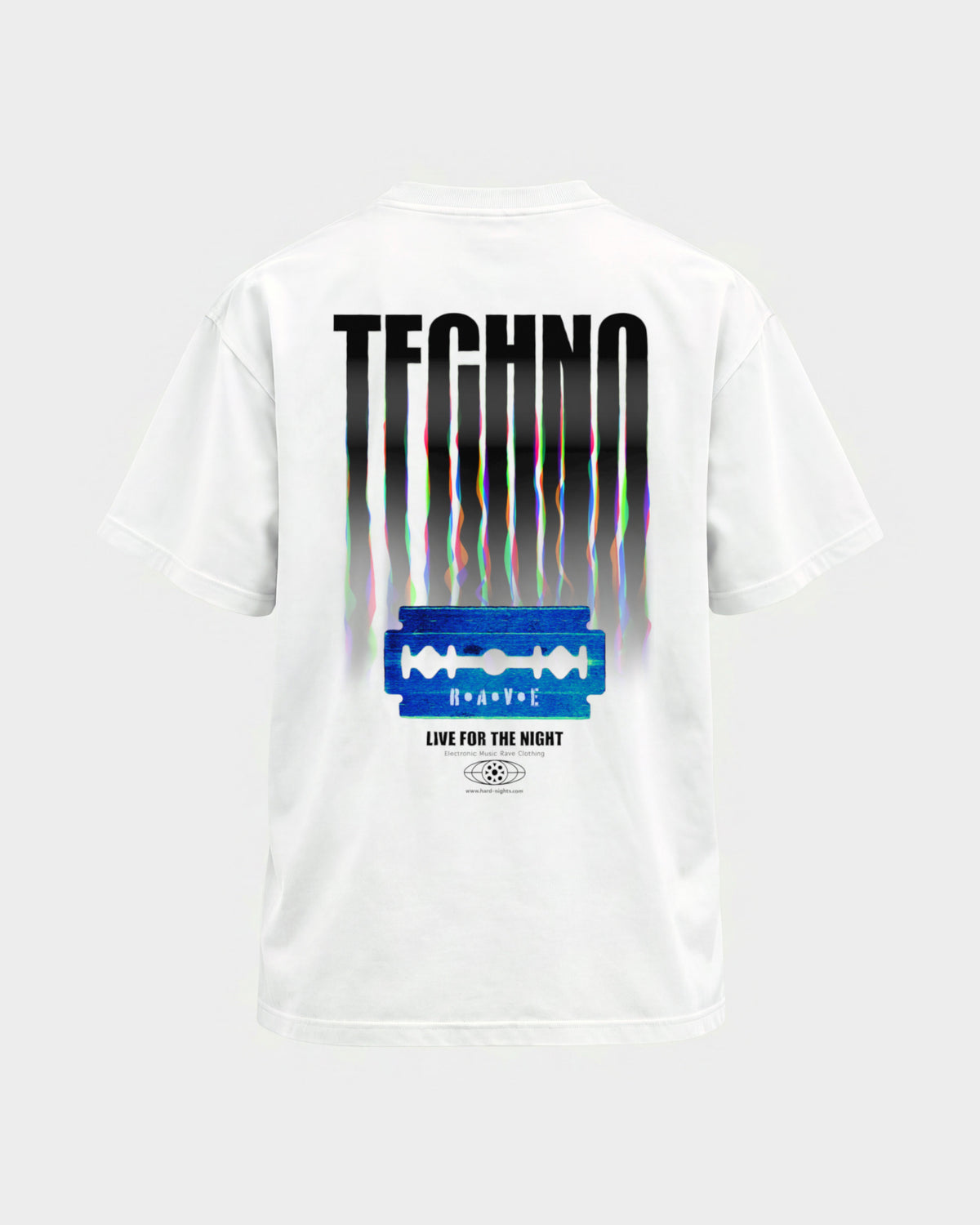 Razor Blade – Basic Shirt in Weiß, Rückenprint – Hard Nights