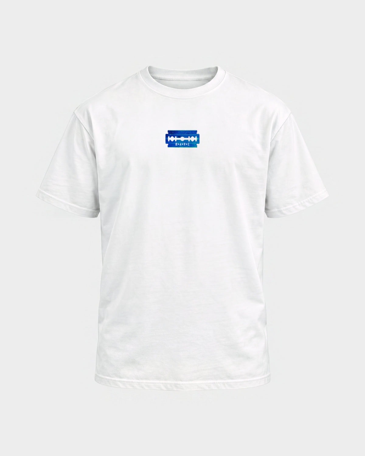 Razor Blade – Basic Shirt in Weiß, Frontprint – Hard Nights