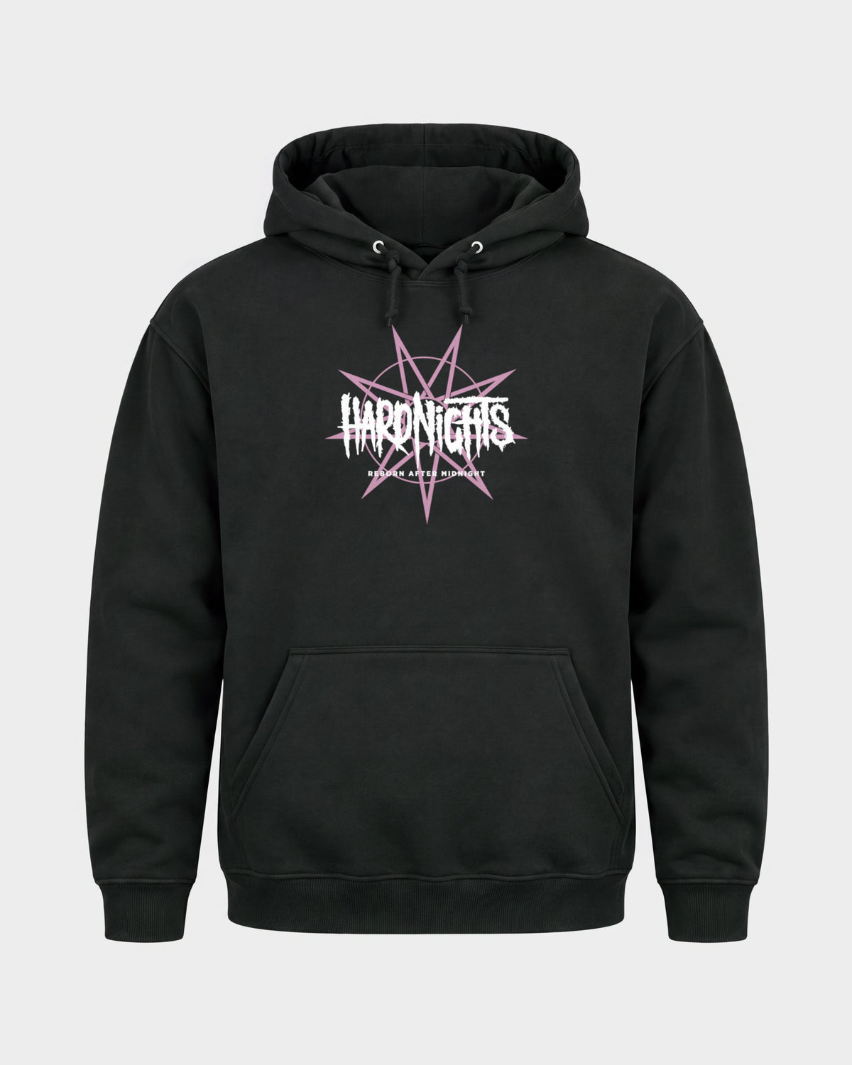Reborn After Midnight – Basic Hoodie in Schwarz, Frontprint – Hard Nights