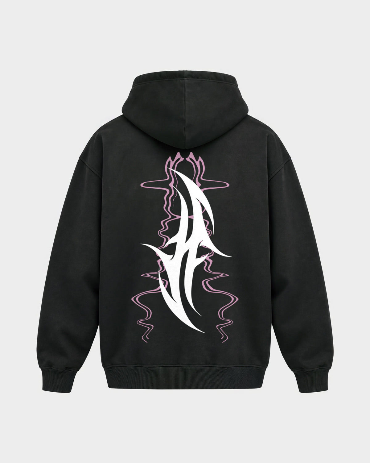 Reborn After Midnight – Oversized Hoodie in Schwarz, Rückenprint – Hard Nights