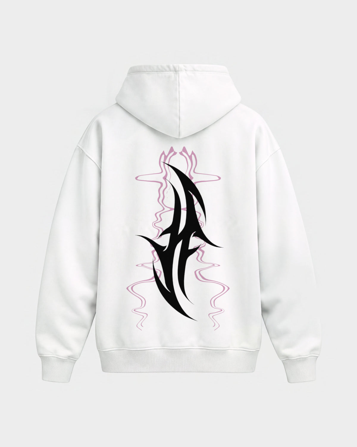 Reborn After Midnight – Oversized Hoodie in Weiß, Rückenprint – Hard Nights
