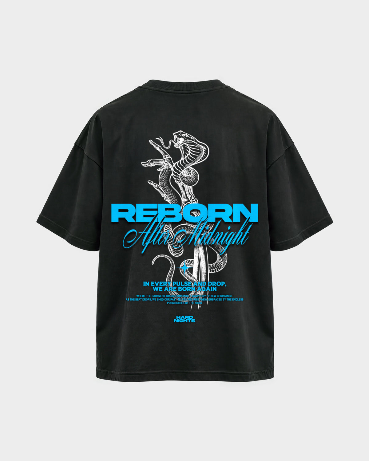 Reborn Snake – Oversized Shirt in Schwarz, Rückenprint – Hard Nights