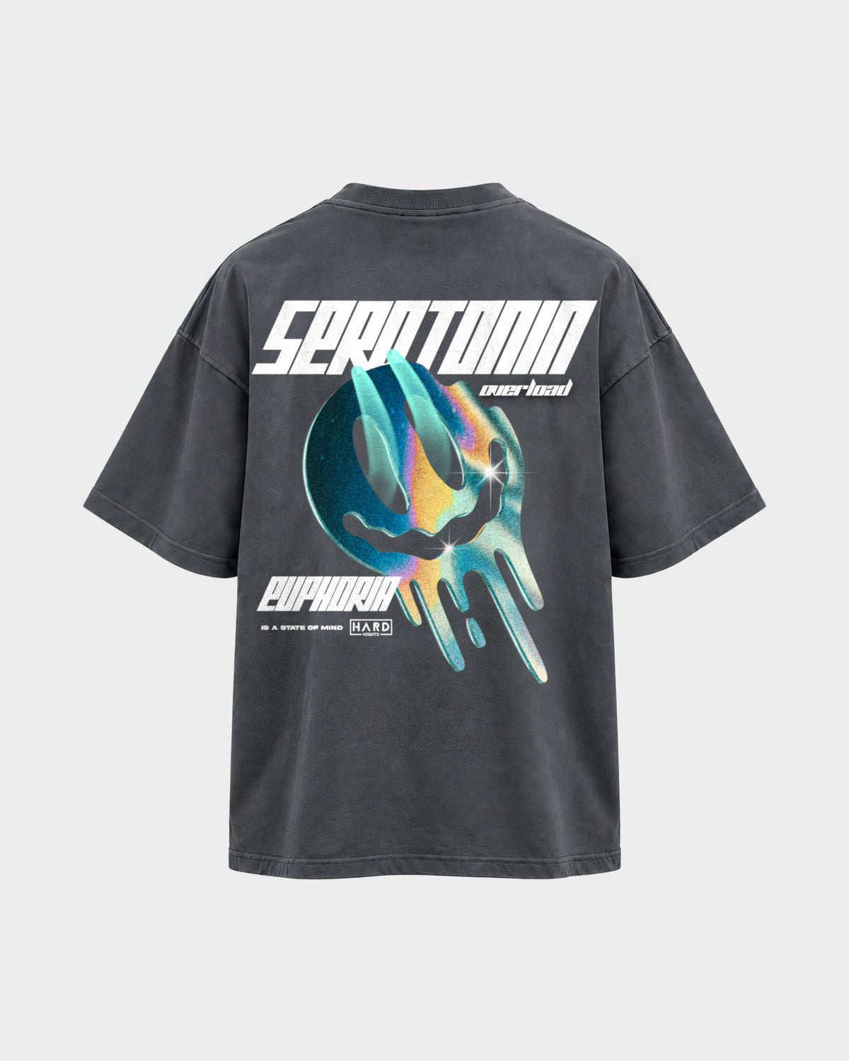 Serotonin Overload – Oversized Shirt in Anthrazit, Rückenprint – Hard Nights