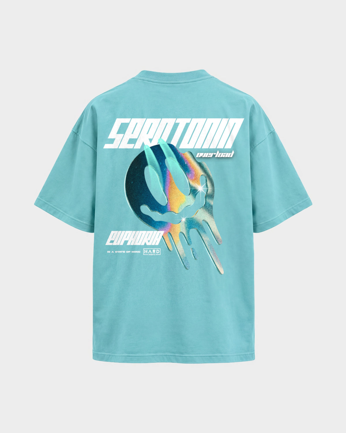 Serotonin Overload – Oversized Shirt in Berylblau, Rückenprint – Hard Nights