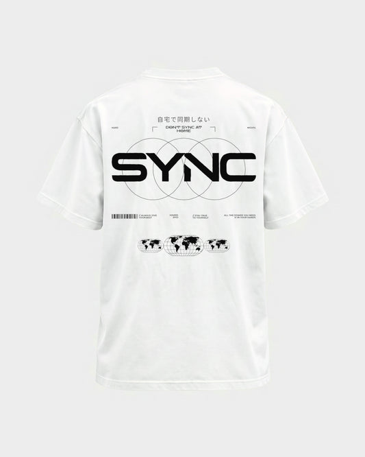 SYNC – Basic Shirt in Weiß, Rückenprint – Hard Nights