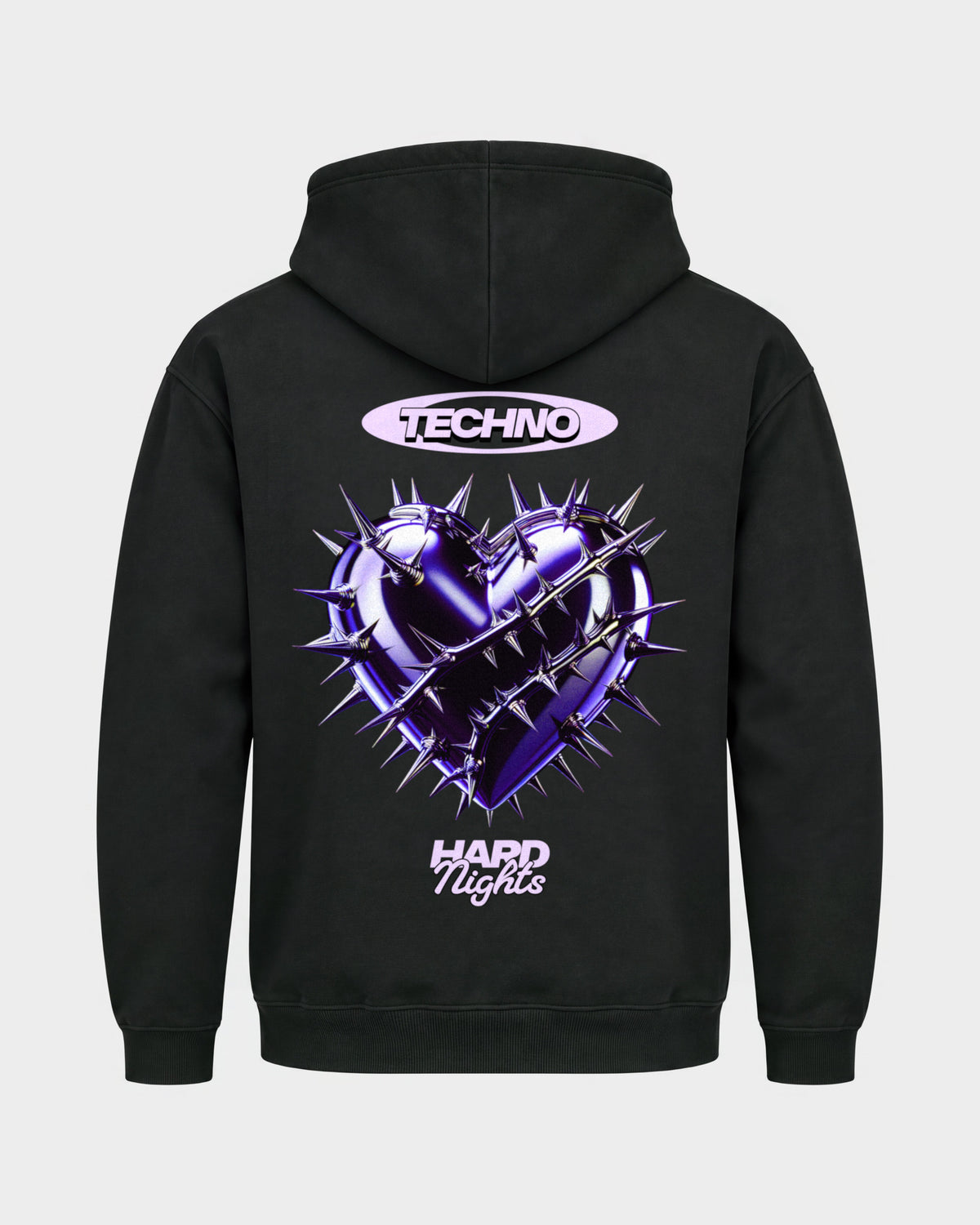 Techno Heart – Basic Hoodie in Schwarz, Rückenprint – Hard Nights