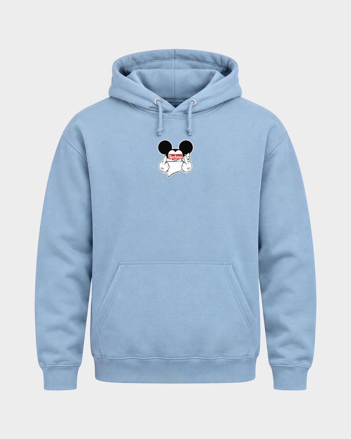 Techno Mouse – Basic Hoodie in Himmelblau, Frontprint – Hard Nights