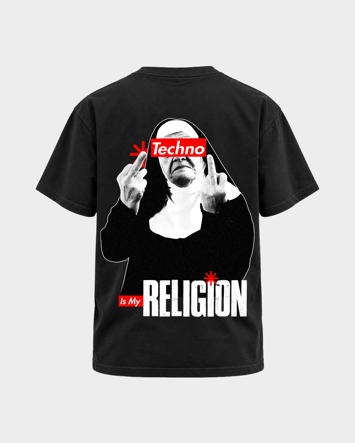 Techno Nun – Basic Shirt in Black – Rückansicht
