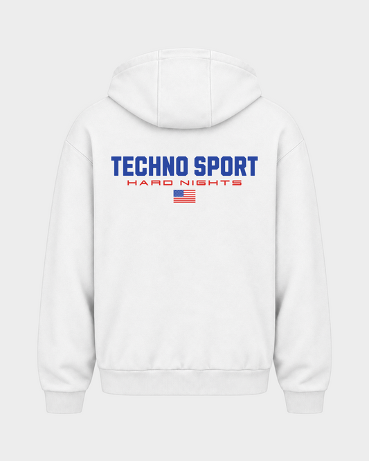 Techno Sport – Zipper Hoodie in Weiß – Rückansicht
