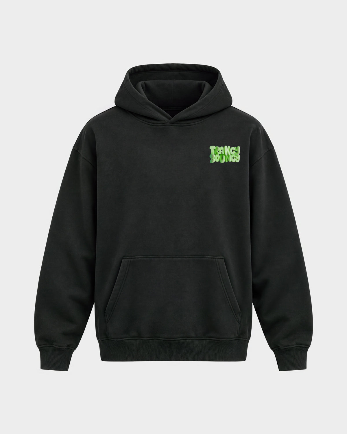 Trance Bouncy Green – Oversized Hoodie in Schwarz, Frontprint – Hard Nights