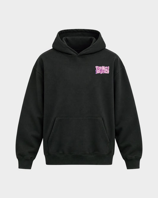 Trance Bouncy Pink – Oversized Hoodie in Schwarz, Frontprint – Hard Nights