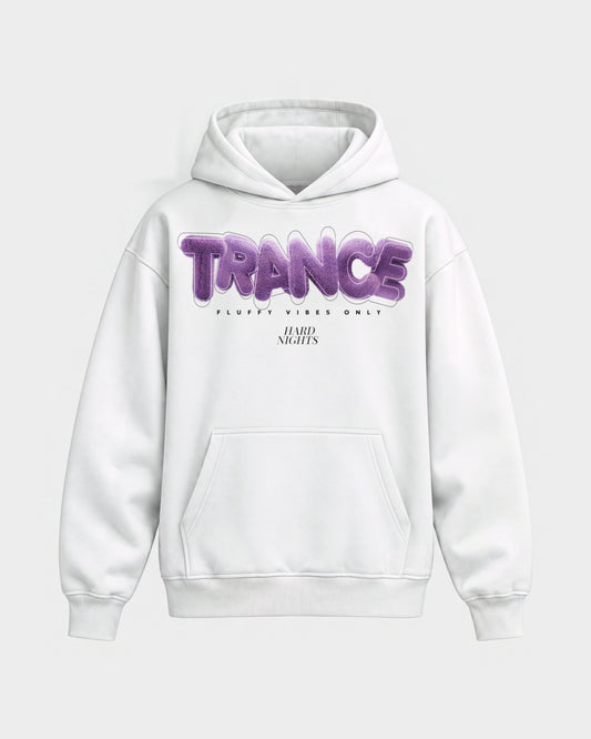 Trance – Oversized Hoodie in Weiß, Frontprint – Hard Nights