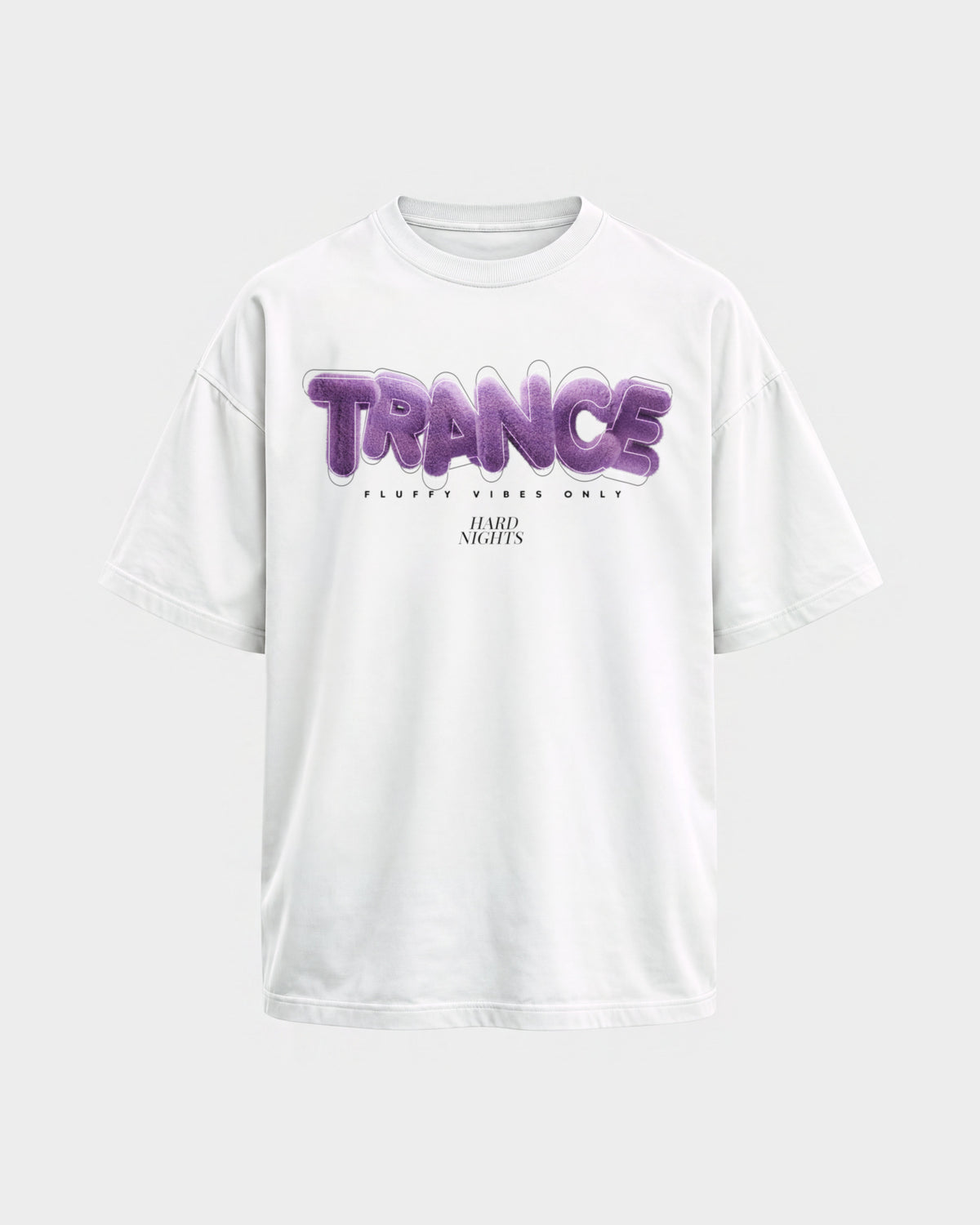 Trance – Oversized Shirt in Weiß, Frontprint – Hard Nights